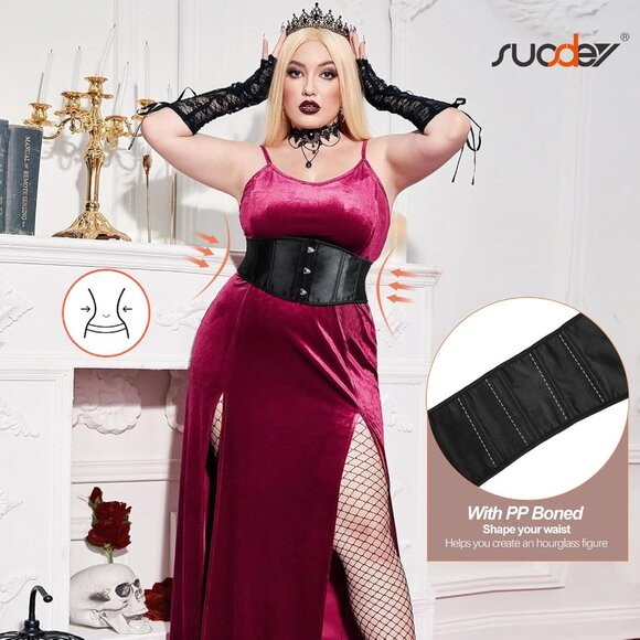 Women's Jacquard Corset Belt Lace Up Bustier Waspie Belt Renaissance Black Gloss - Picture 4 of 6